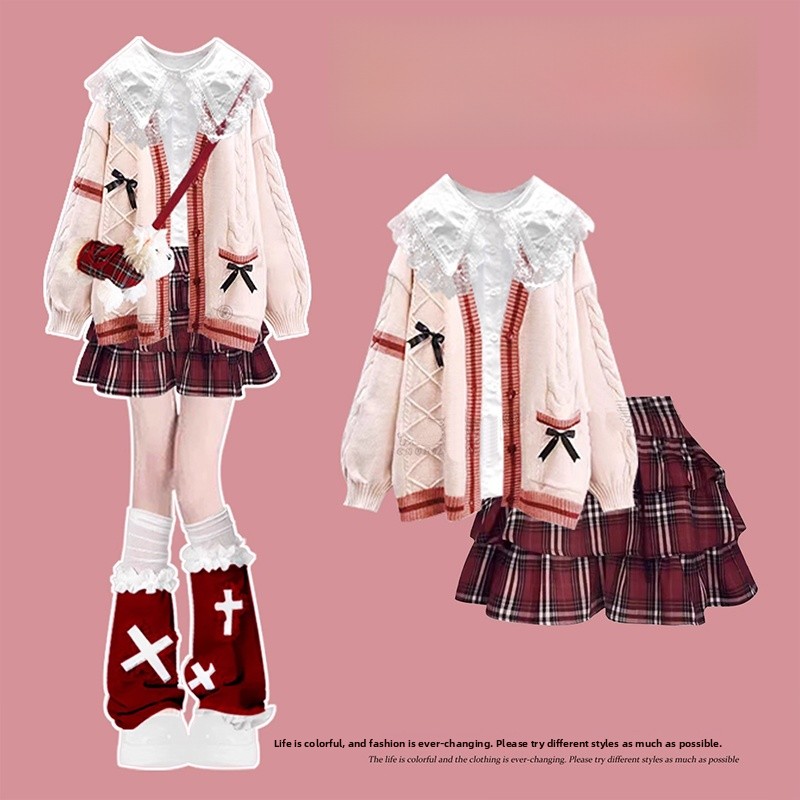 Winter Under Clothing - Rode geruite trui-jurk Damesmode Herfst Winterkleding