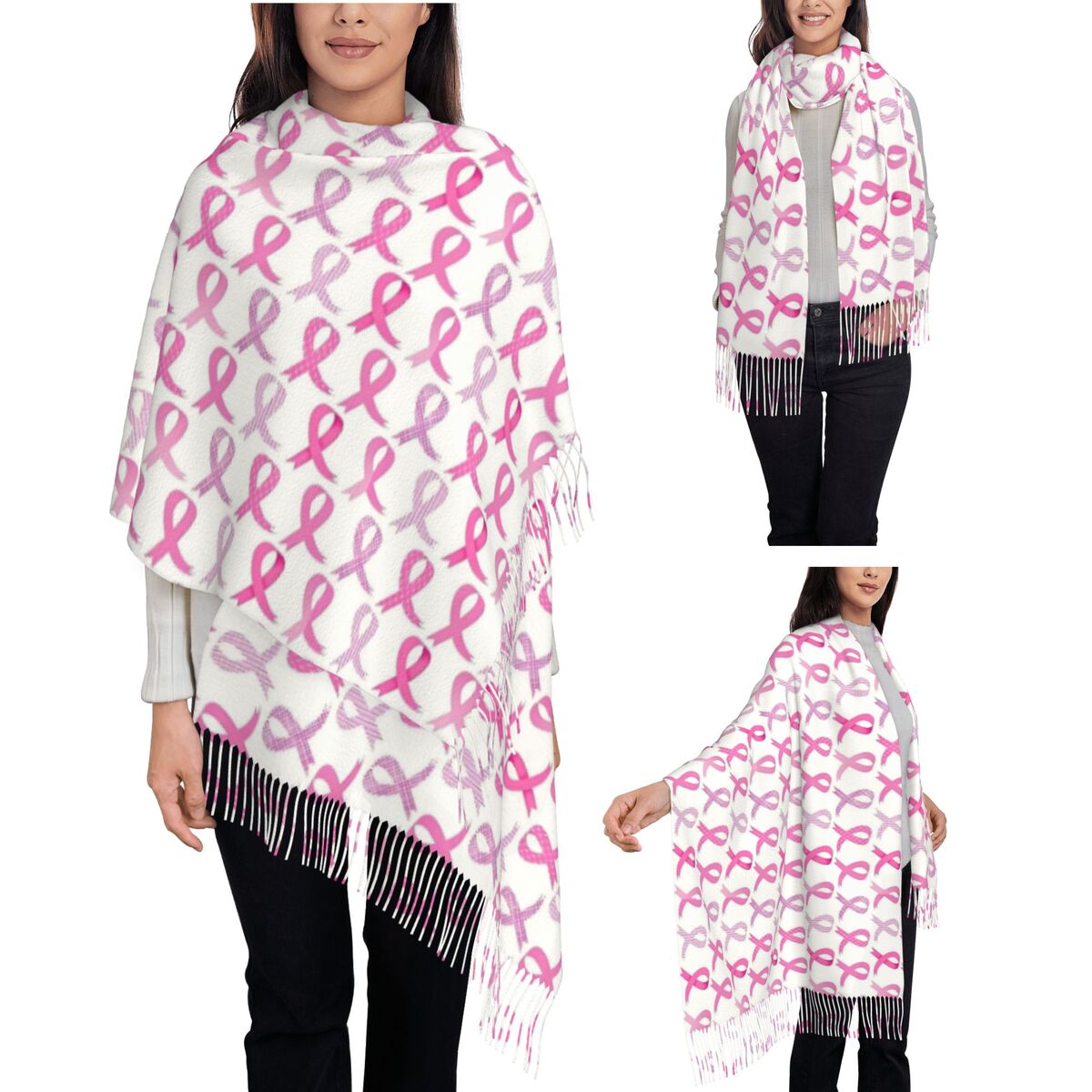 Dames kwastje sjaal roze lint  - Cashmere Scarf Wrap recensie en prijs