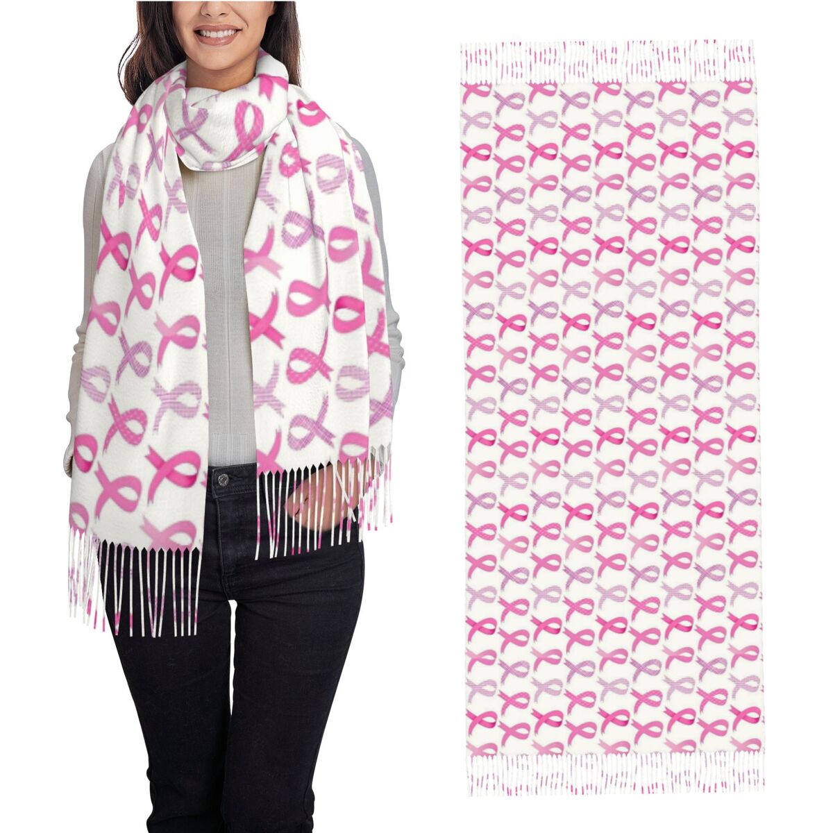 Dames kwastje sjaal roze lint  - Cashmere Scarf Wrap recensie en prijs